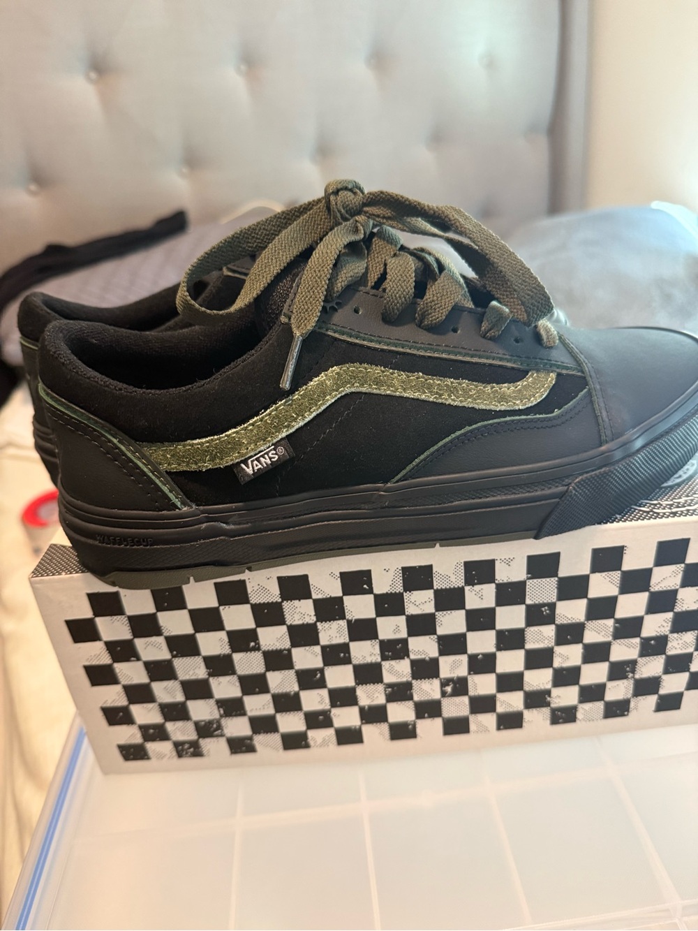 Vans Old Skool Black with Olive Green Stripe Sneakers